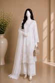 White Chiffon Embroidered 3-Piece Suit