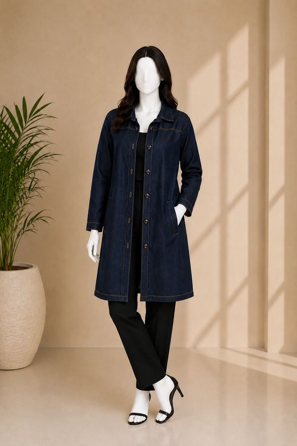 Dark Blue Long Denim Coat