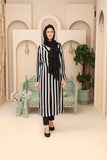 Graphic Monochrome Striped Abaya