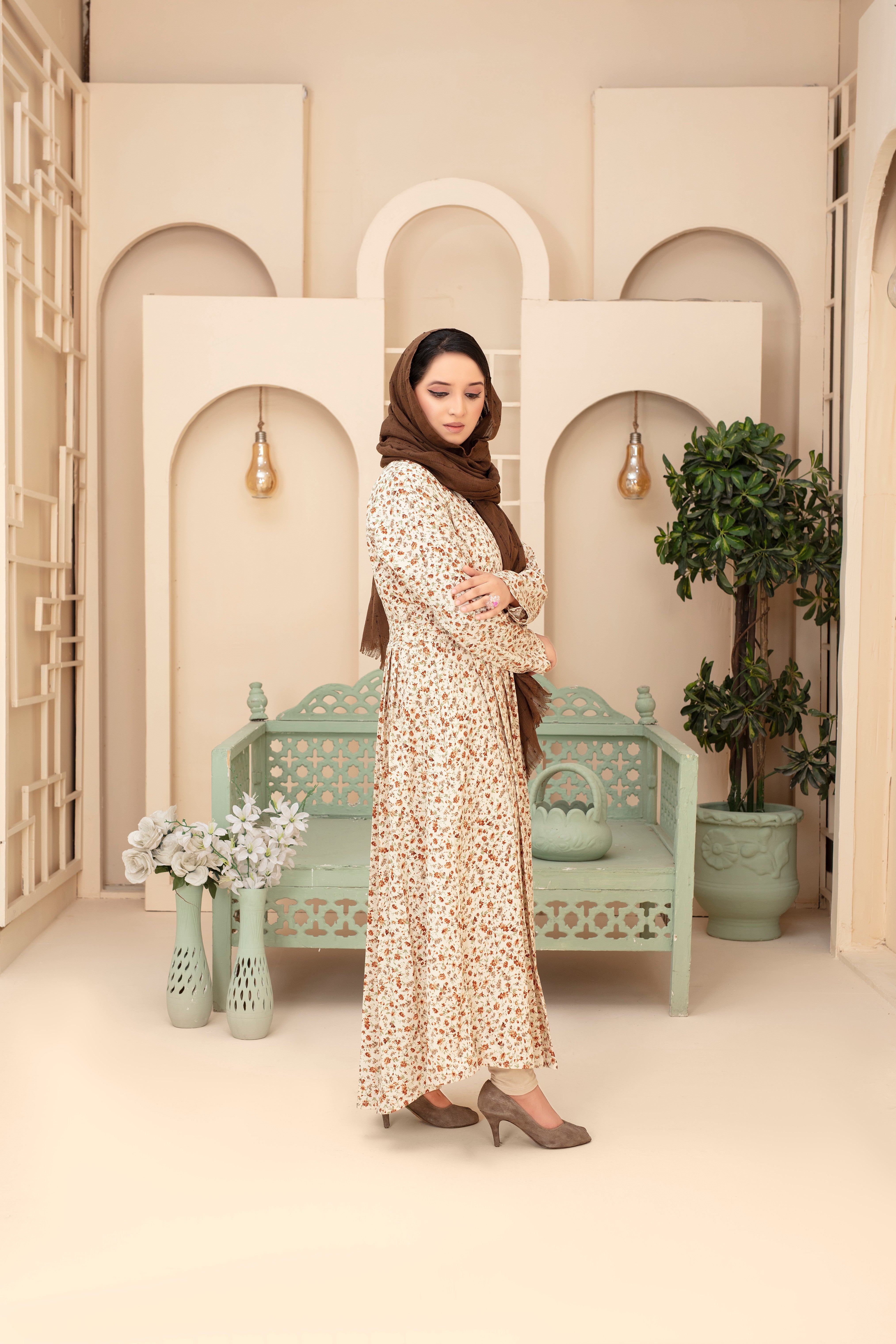 Vintage-Inspired Floral Abaya Gown