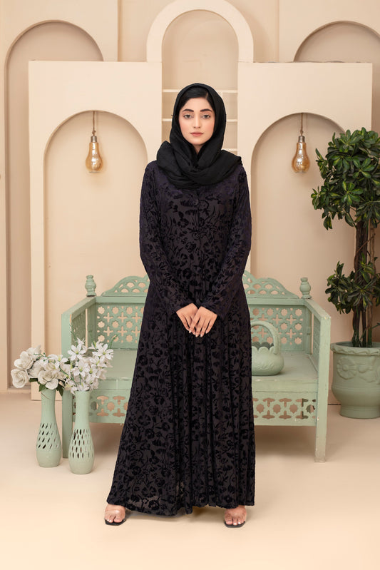 Midnight Velvet Floral Embossed Abaya