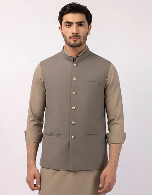 Blended Silver Grey Waist Coat- Premium Fabric with slim fitting