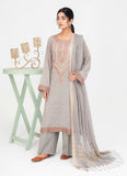 Eleganter, grau bestickter 3-teiliger Anzug mit Chiffon-Dupatta für Damen