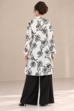 Ivory Black Floral Print Long Shirt