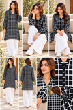 Black & White Grid Print Button-Front  Shirt