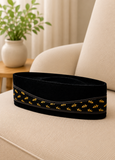 Black Velvet Peci Cap with Gold Accent Band | Traditional Foldable Kopiah