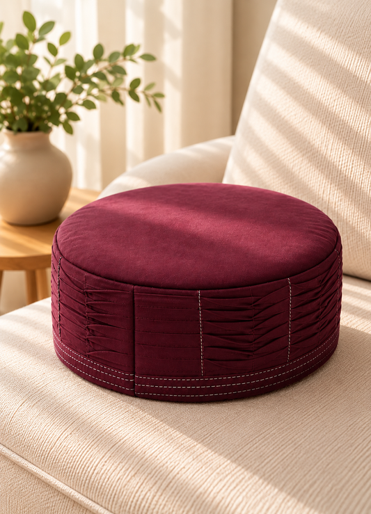 Deep Burgundy Cotton Pleated Kufi Cap