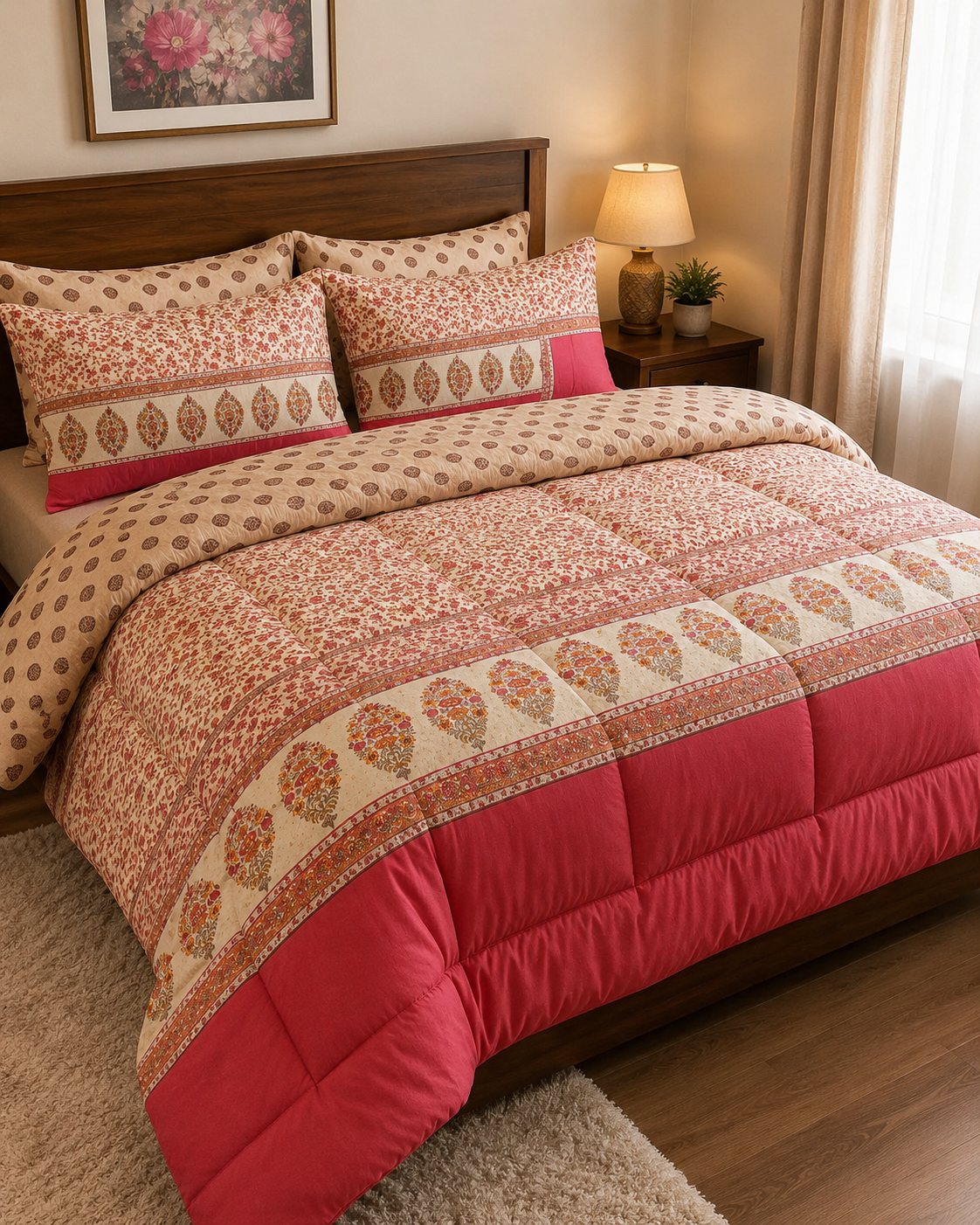 Ideas Home 3-Piece King Quilt Cover Set – Cream & Dark Rose