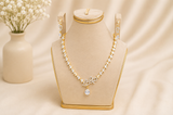 Delicate Gold-Toned Zircon Delicate Necklace and Drop Earrings Set
