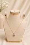 Minimalist Jet Black Zircon Halo Pendant and Stud Earrings Set