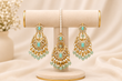 Mint Green Kundan Statement Earrings and Maang Tikka Set