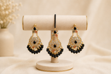 Jet Black Gold-Plated Statement Earrings and Maang Tikka Set