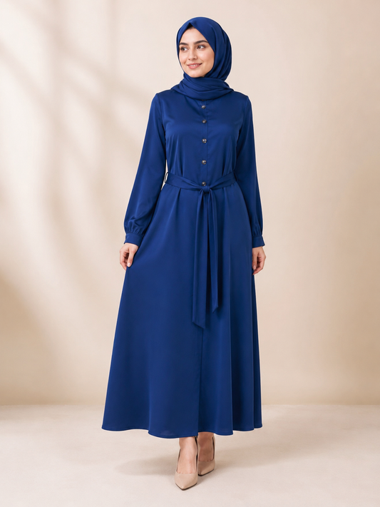 Navy Blue Button-Front Abaya