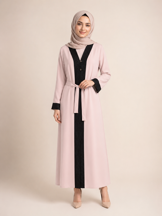 Abaya with Black Lace Front