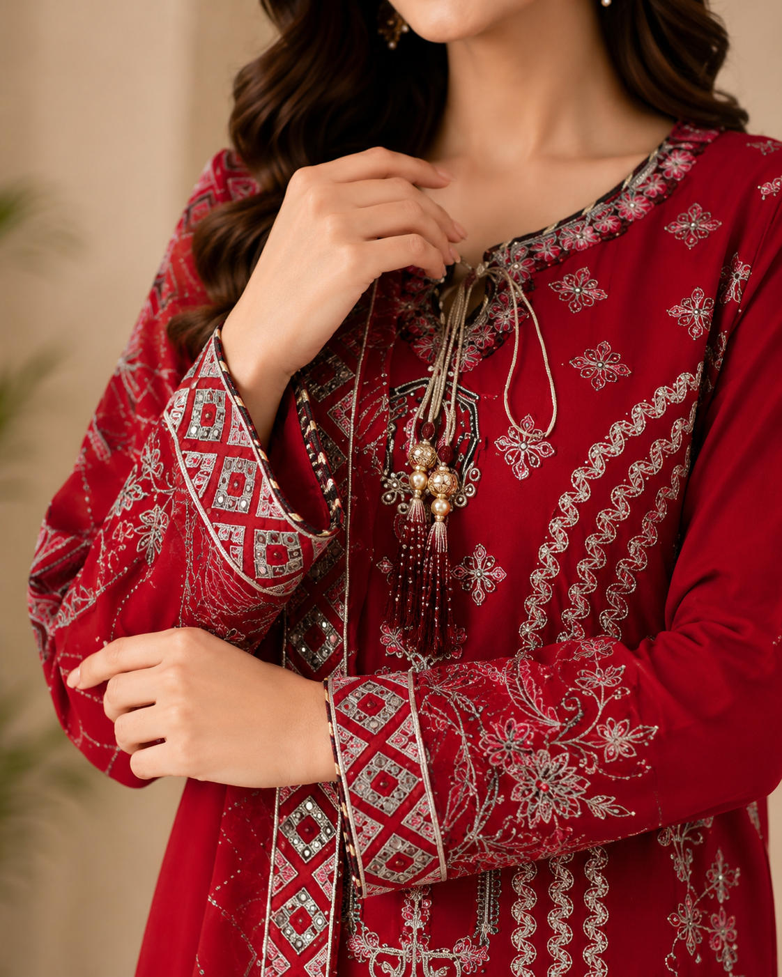 Embroidered Three-Piece Suit with Printed Dupatta
