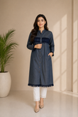 Denim-Style Long Coat — No. 016