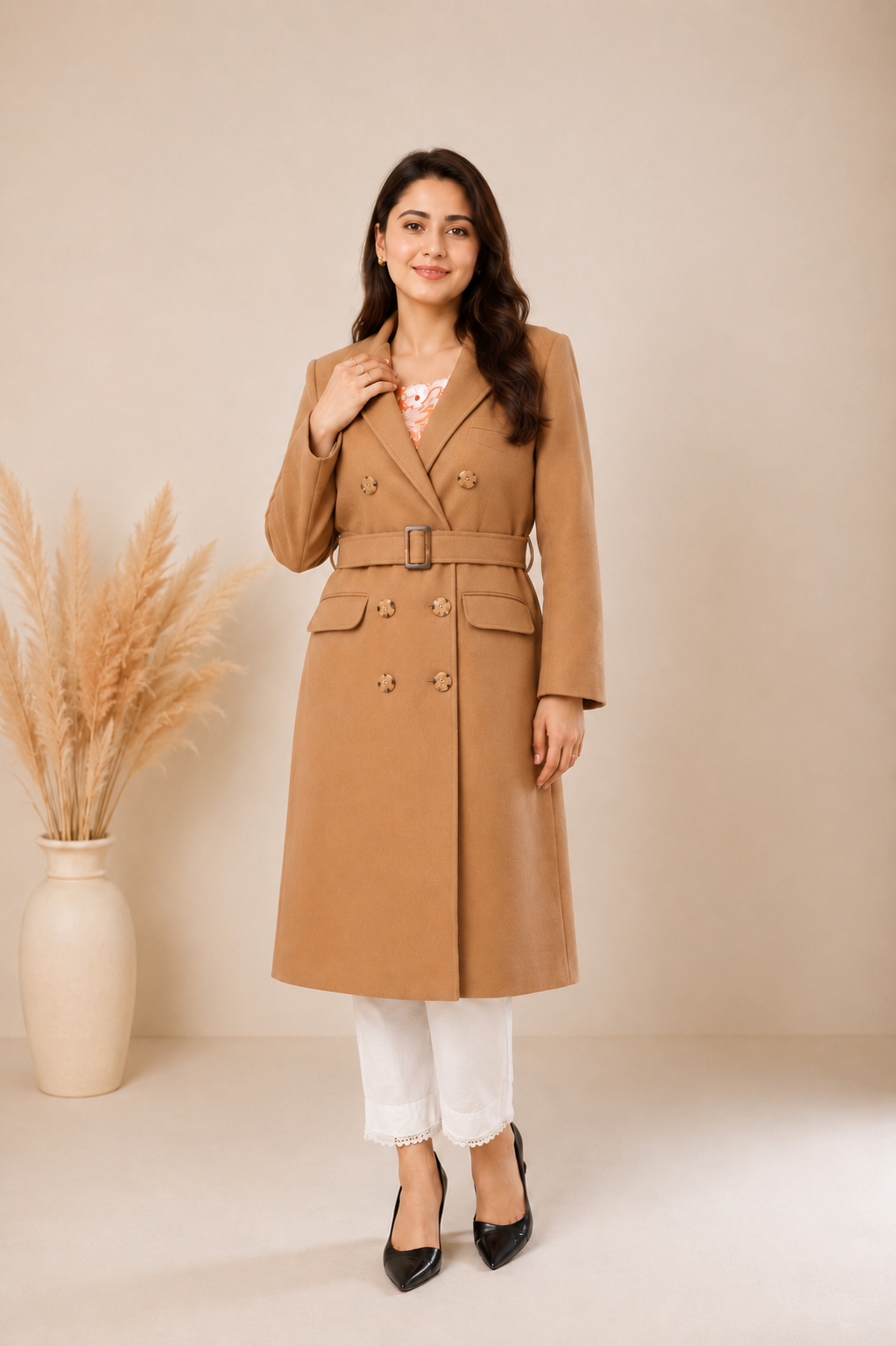 Elegant Camel Long Coat — No. 024