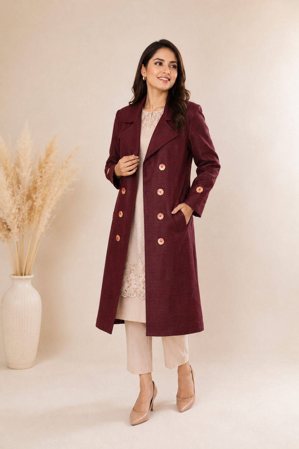 Premium Plum Long Coat — No. 023