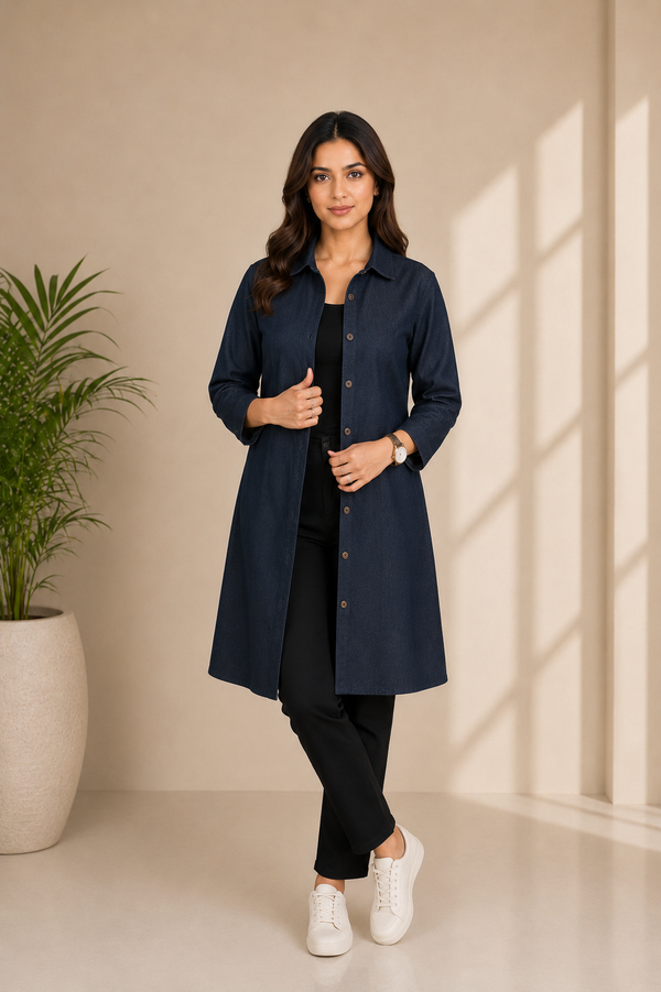 Denim-Style Long Coat — No. 020