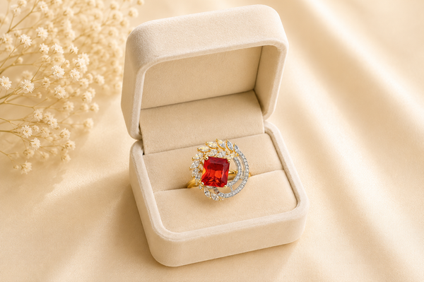 Ruby Red Cushion-Cut Zircon Statement Ring
