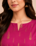 Magenta and Gold Printed Lawn 3-Piece Suit