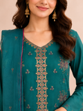 Teal Green Embroidered 3-Piece Suit