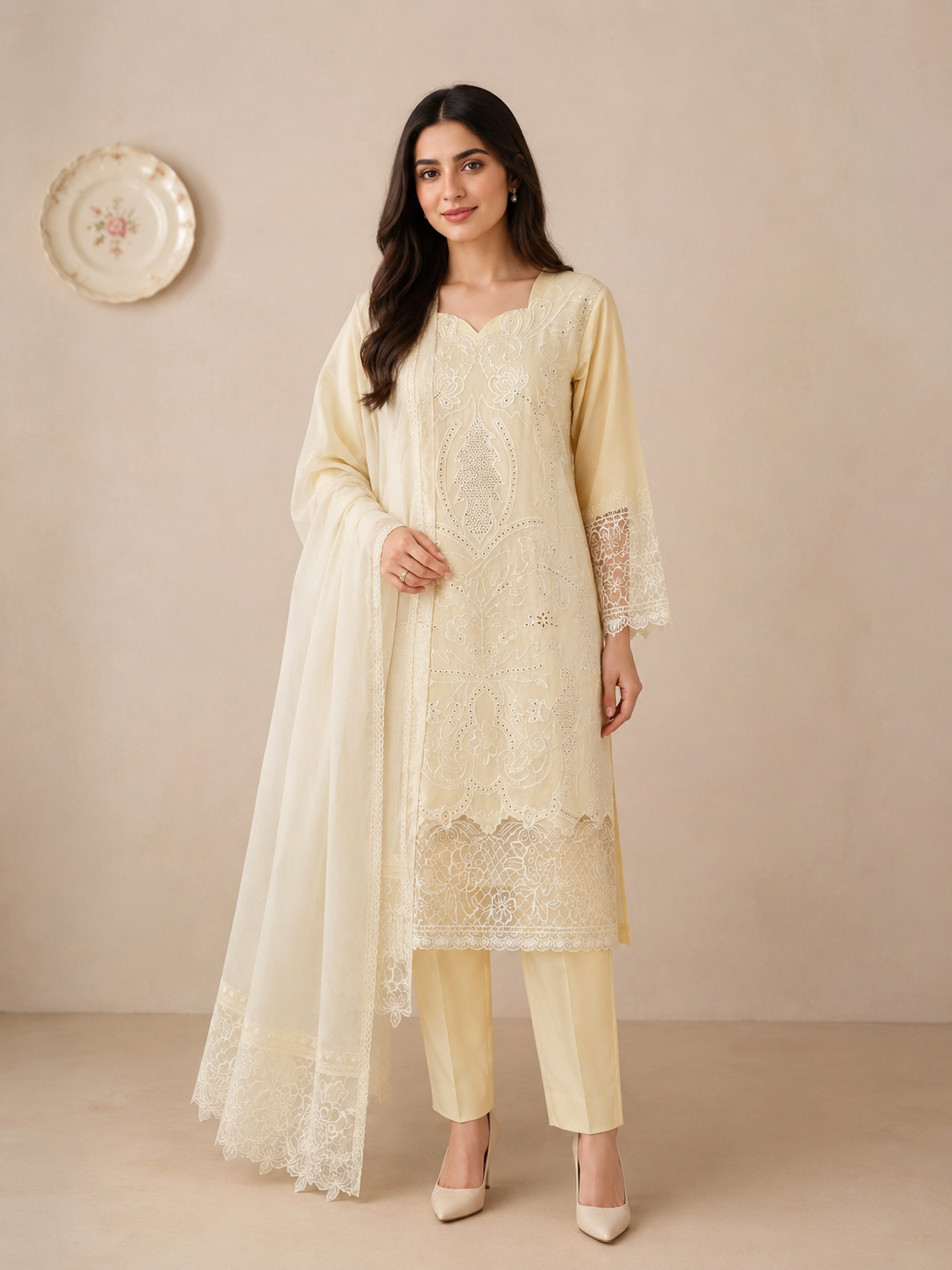 Border-Embroidered Suit with Dupatta — No. 125