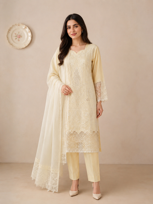 Border-Embroidered Suit with Dupatta — No. 125