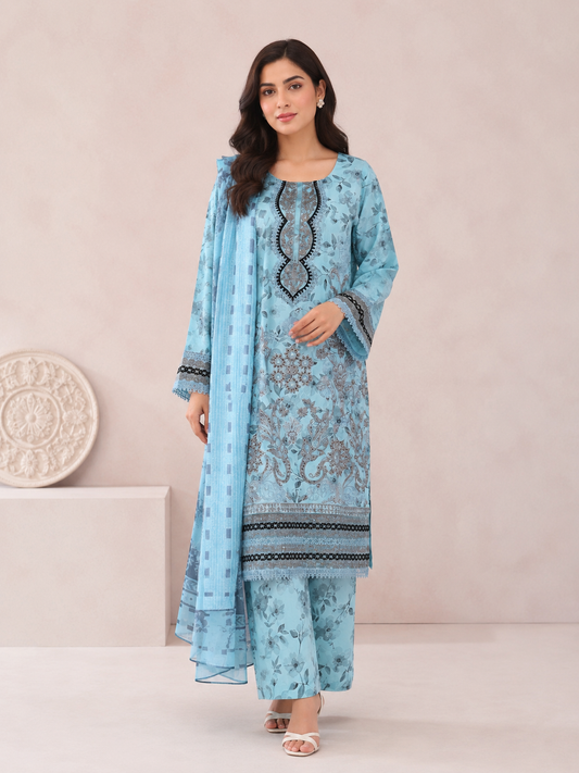 Embroidered Border Lawn Suit — No. 128
