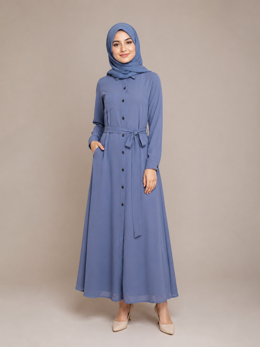 Belted Button-Front Abaya