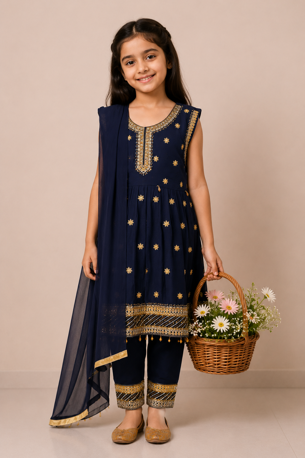 3-Piece Girls Embroidered Frock Set with Dupatta — B — My Link for ALL