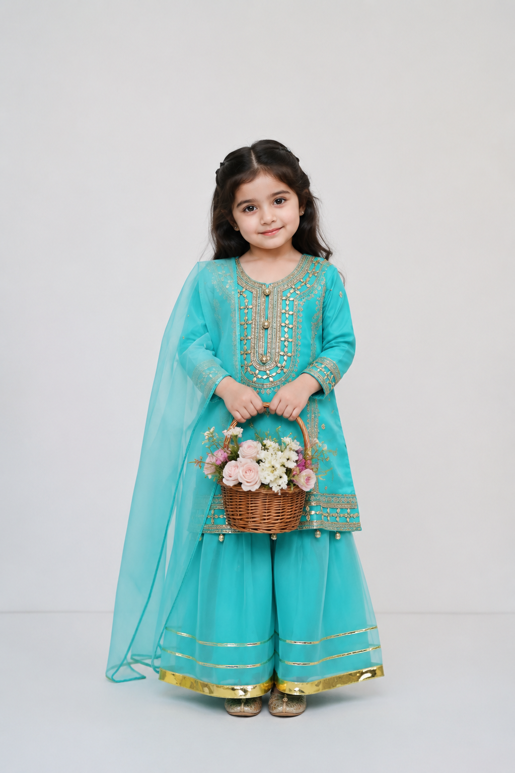 3-Piece Girls Fancy Embroidered Sharara Set — My Link for ALL
