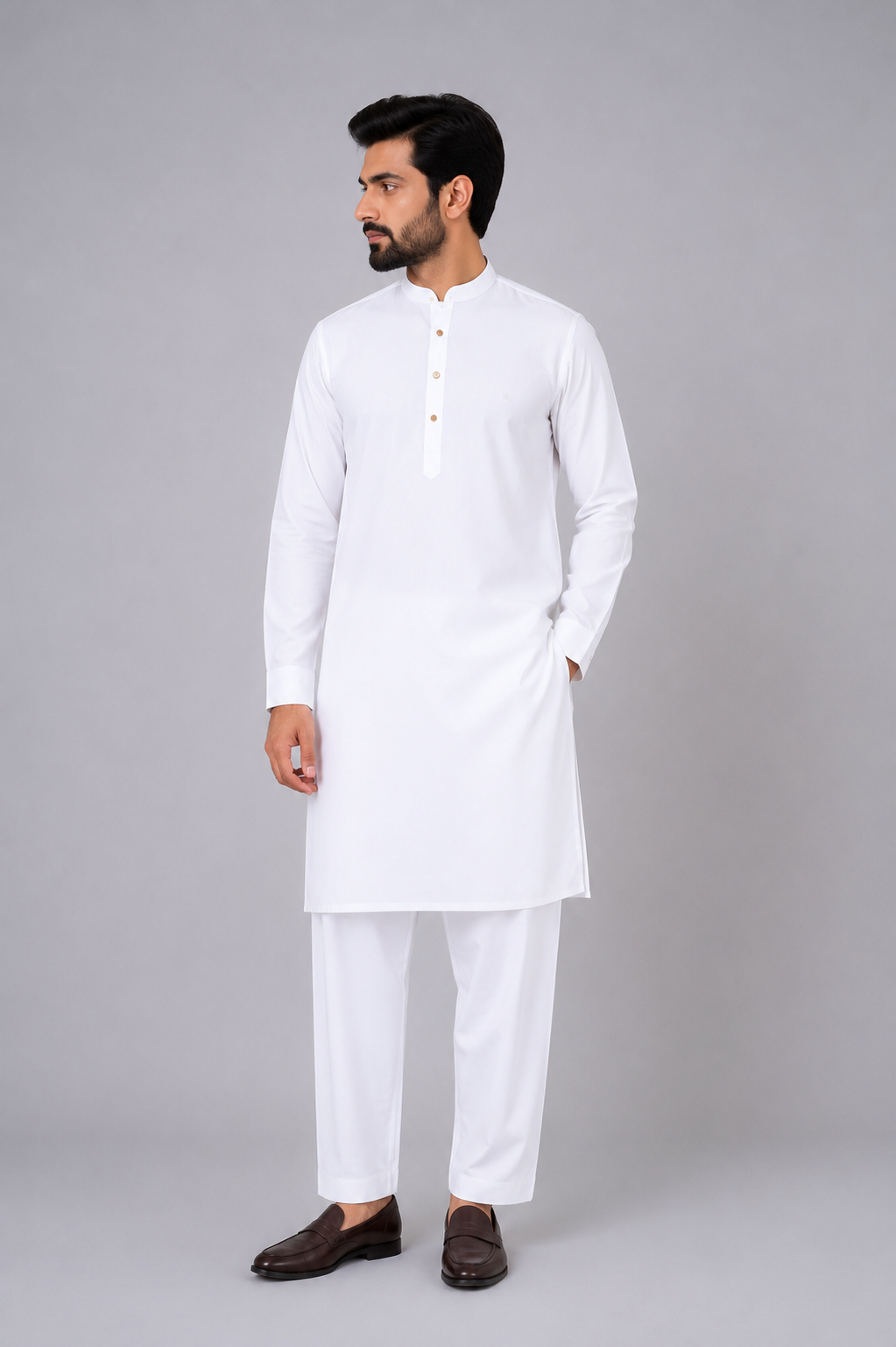 Classic White Shalwar Kameez with Button Detailing — My Link for ALL