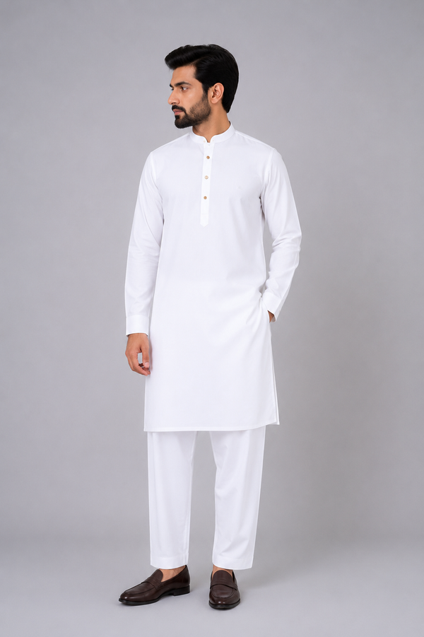 Classic White Shalwar Kameez with Button Detailing — My Link for ALL