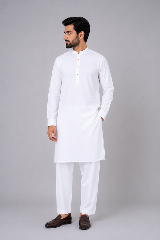 Classic White Shalwar Kameez with Button Detailing — My Link for ALL