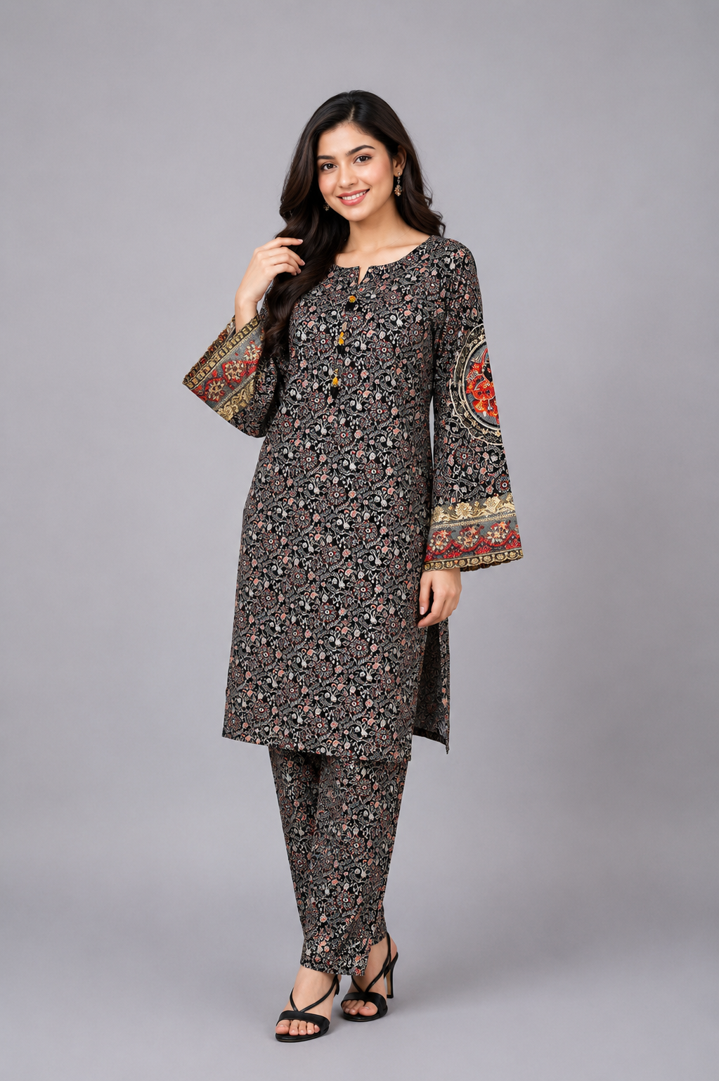 Plain 2-Piece Lawn Suit with Cuff Embroidery — B — My Link for ALL