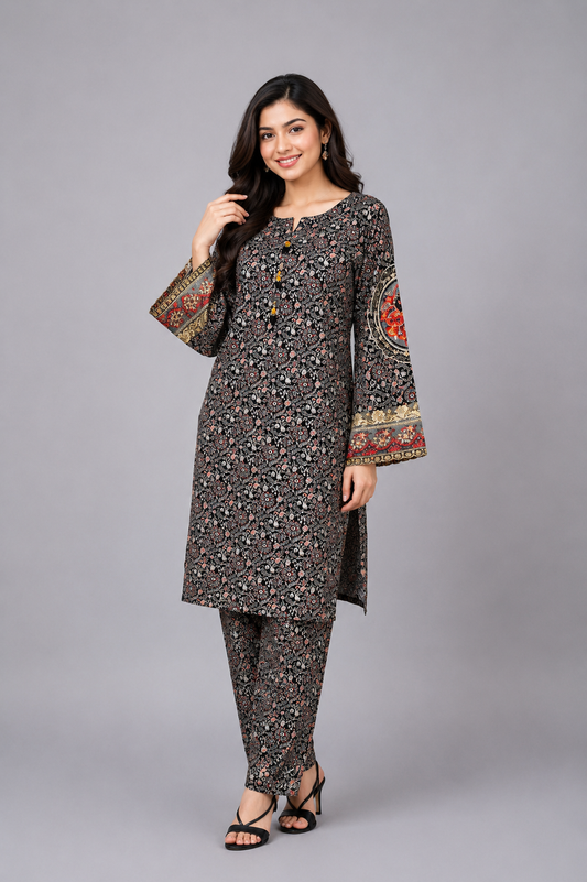 Plain 2-Piece Lawn Suit with Cuff Embroidery — B — My Link for ALL