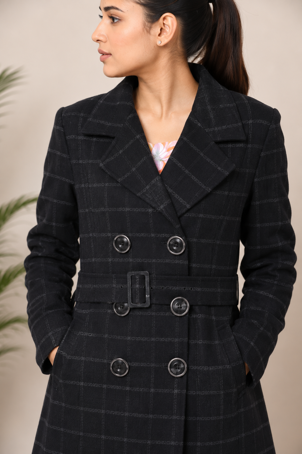 Classic Plaid Double-Breasted Long Coat — My Link for ALL