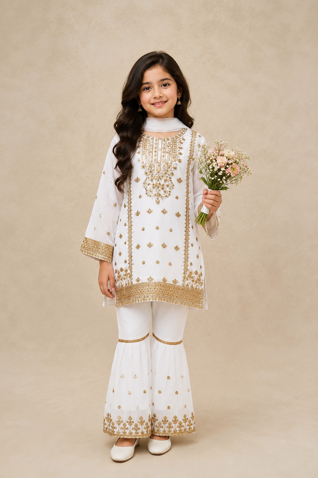 Embroidered Girls 3-Piece Frock Set