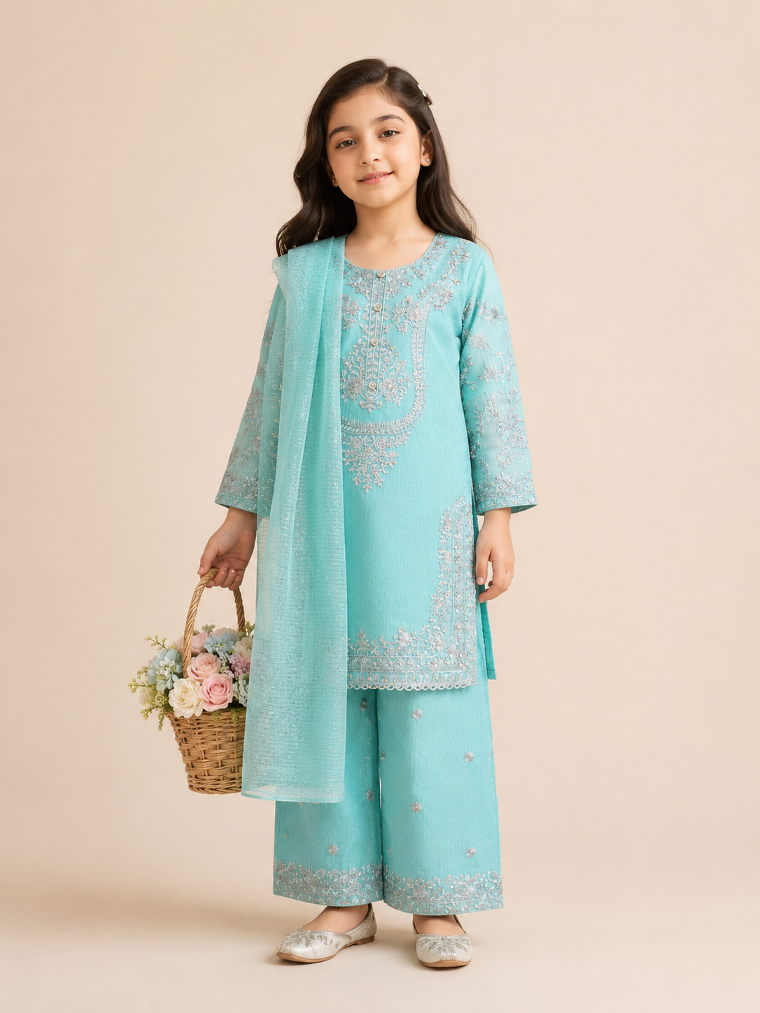 Embroidered Girls 3-Piece Suit