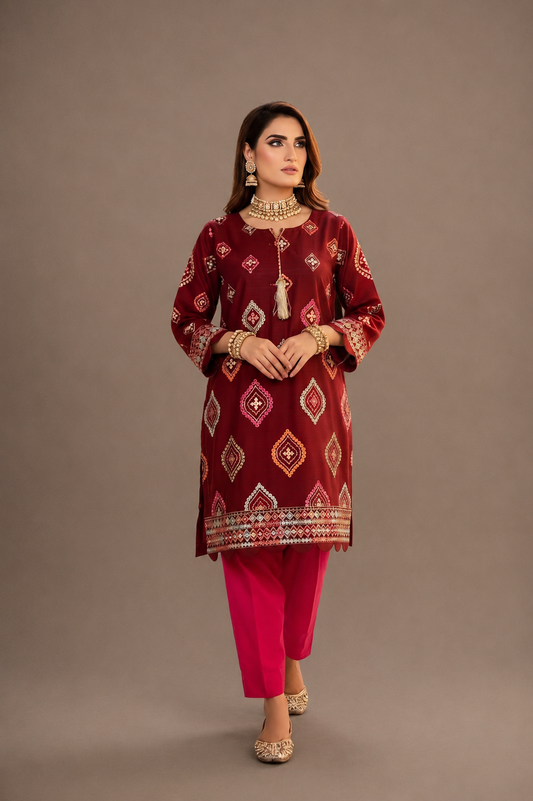 Embroidered Maroon Lawn Suit