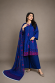 3 piece dark blue with embroided lawn suit