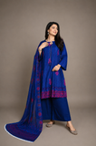 3 piece dark blue with embroided lawn suit