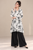 Ivory Black Floral Print Long Shirt