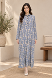 Blue Floral Printed Modest Long Dress
