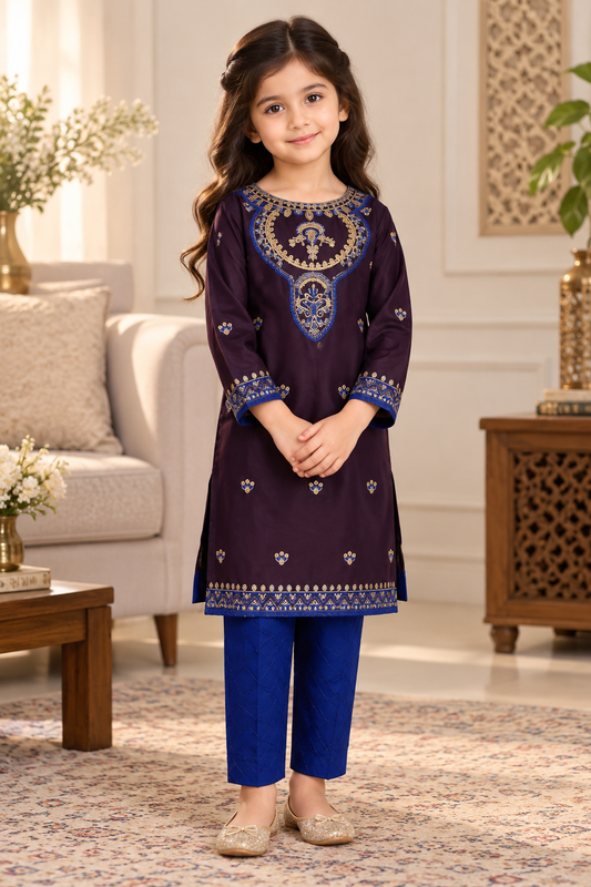 Plum & Royal Blue Embroidered 2-Piece Suit