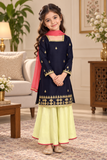 Navy Blue & Lemon Yellow lawn Embroidered 3-Piece Suit
