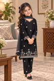 Black lawn embroided suit