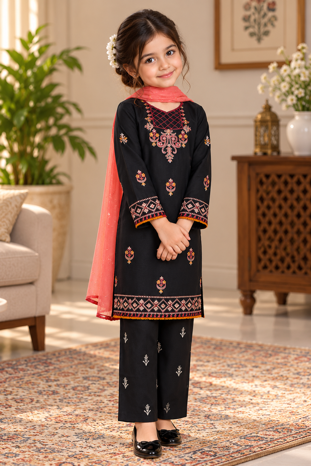 3pc Black embroidered lawn suit