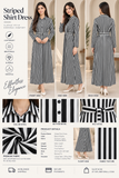 Black & White Striped Belted long  Dress